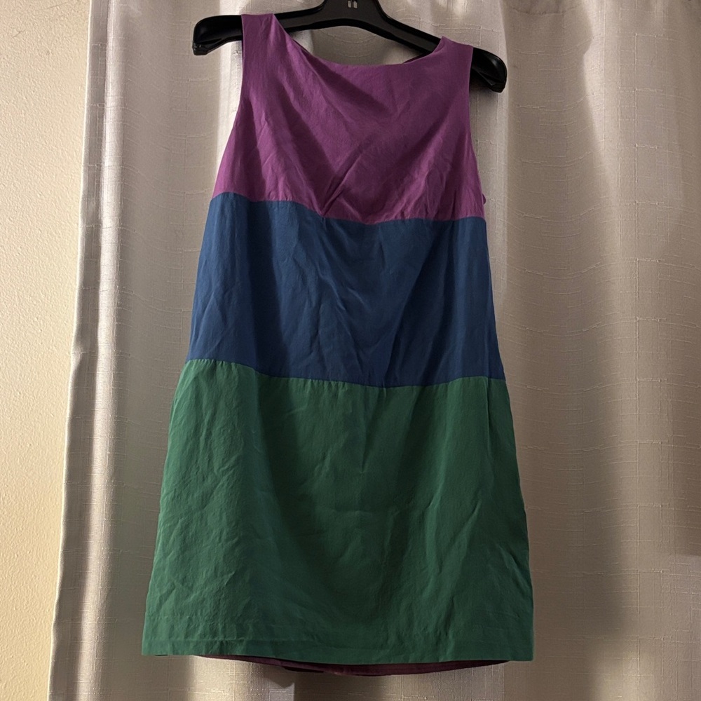 100% Silk Layered Vibrant Sleeveless Colorblock Mini Dress - Size M‎